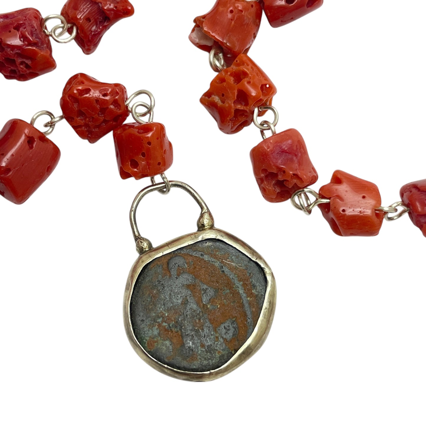 Sterling silver coin coral necklace