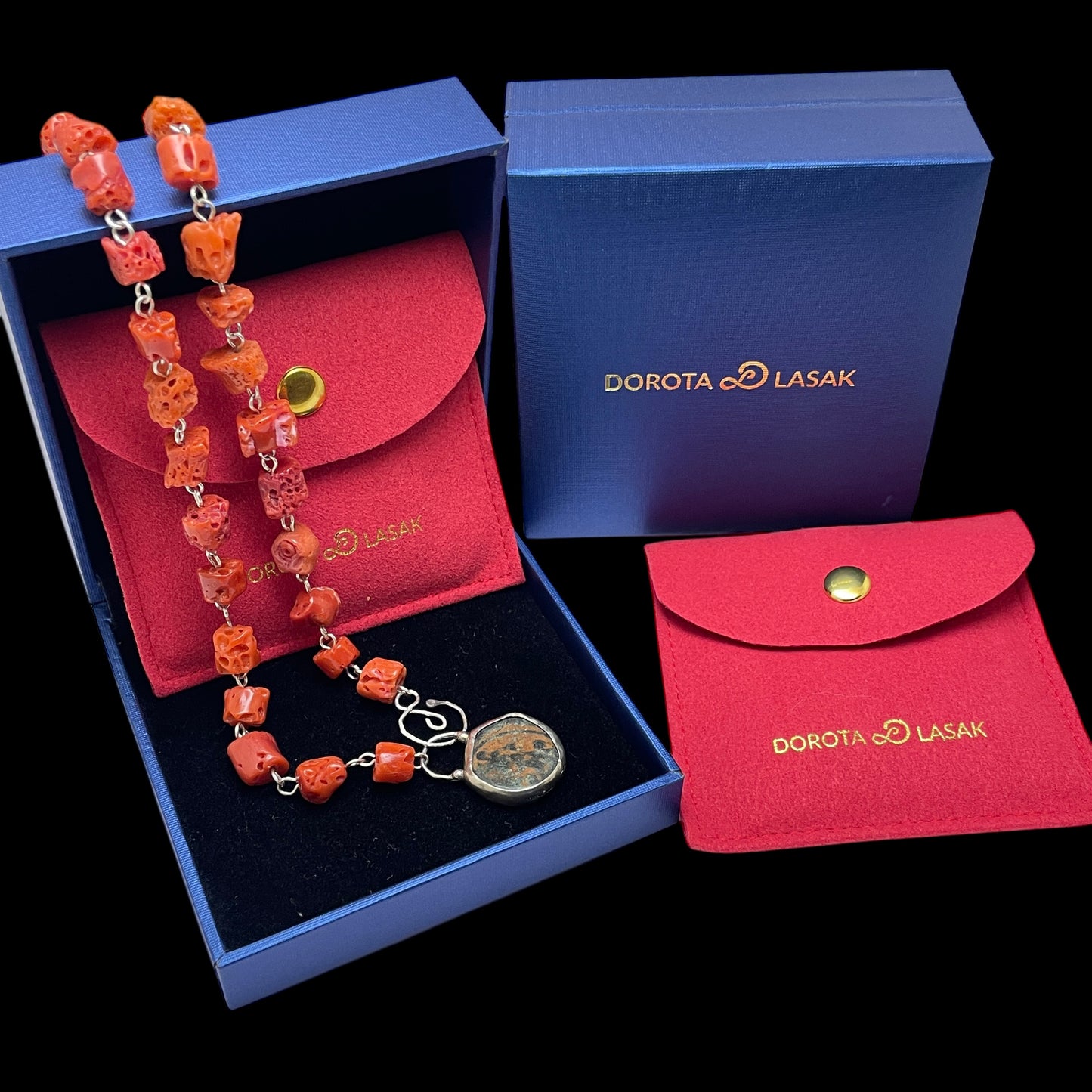 Sterling silver coin coral necklace