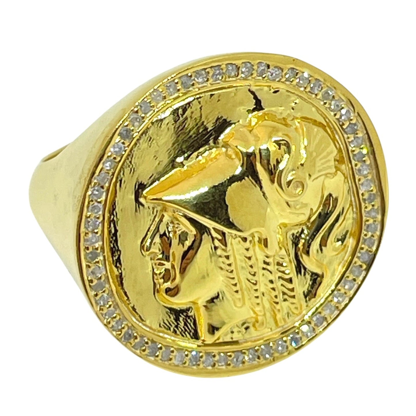 Ancient coin ring 18k gold plated sterling silver diamonds