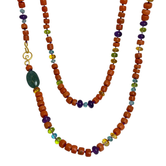 22k gold coral gemstone necklace