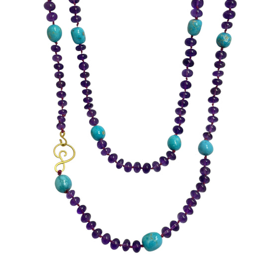 22k gold amethyst turquoise beaded necklace