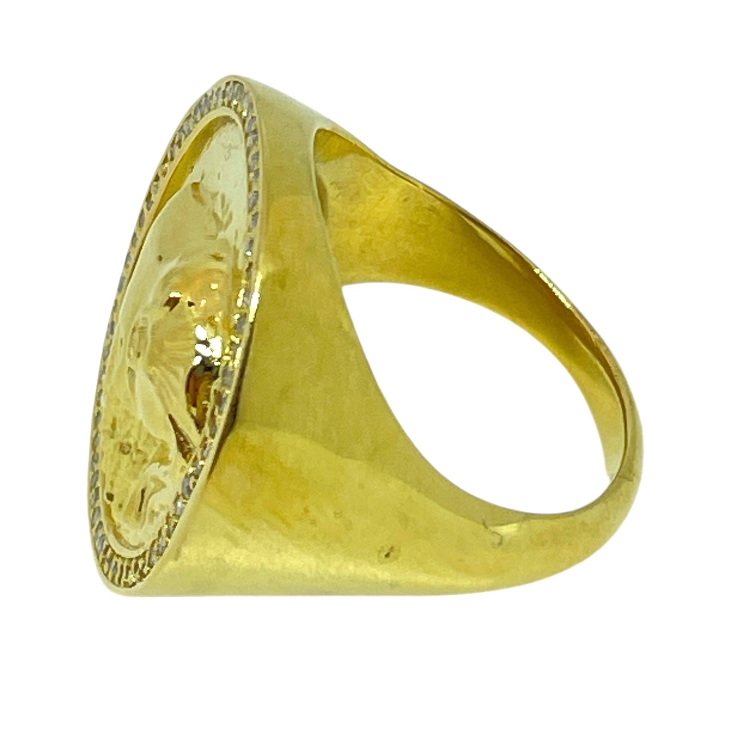Ancient coin ring 18k gold plated sterling silver diamonds
