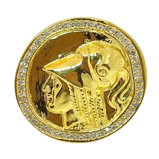 Ancient coin ring 18k gold plated sterling silver diamonds